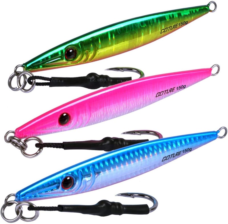 Goture Fishing Jig 80-200g with Assist Hook, Vetical Jig Saltwater, Speed Fast Jigging Spoon Lure, Deep Sea Fishing Lures for Tuna, Kingfish, Bluefin, Yellowfin, Snappers, Groupers, Striper, Salmon - Image 1